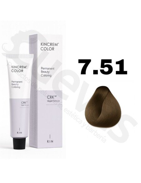 Kin Cosmetics Kincrem Color Vegan – 7.51 Rubio Medio Marrón Ceniza – 100ml