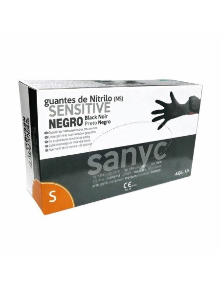 Sanyc Sensitive N5 Guantes De Nitrilo Negro Sin Polvo Talla S Caja 100 Uds