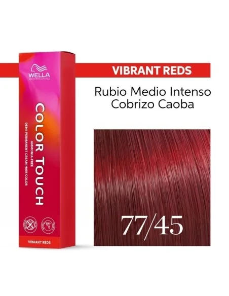 Tinte Wella Color Touch Vibrant Reds 77/45 Rubio Medio Intenso Cobrizo Caoba 60 ml.