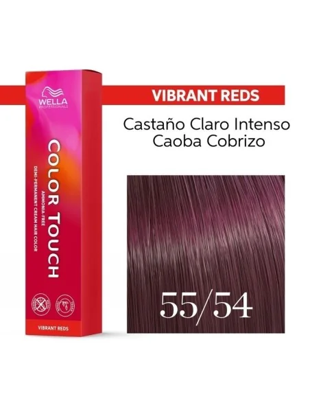Tinte Wella Color Touch Vibrant Reds 55/54 Castaño Claro Intenso Caoba Cobrizo 60 ml.