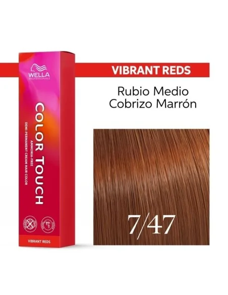 Tinte Wella Color Touch Vibrant Reds 7/47 Rubio Medio Cobrizo Marrón 60 ml.