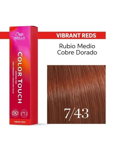 Tinte Wella Color Touch Vibrant Reds 7/43 Rubio Medio Cobrizo Dorado 60 ml.