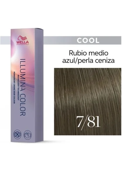 Tinte Wella Illumina Color 7/81 Rubio Medio Perla Ceniza 60 ml.