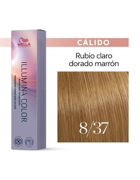 Tinte Wella Illumina Color 8/37 Rubio Claro Dorado Marrón 60 ml.
