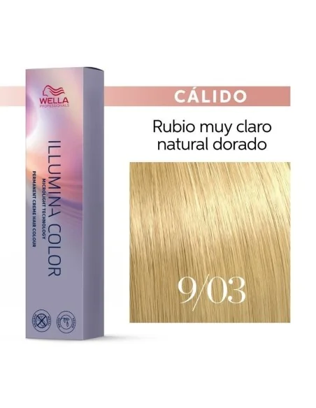Tinte Wella Illumina Color 9/03 Rubio Muy Claro Natural Dorado 60 ml.