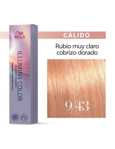 Tinte Wella Illumina Color 9/43 Rubio Muy Claro Cobrizo Dorado 60 ml.