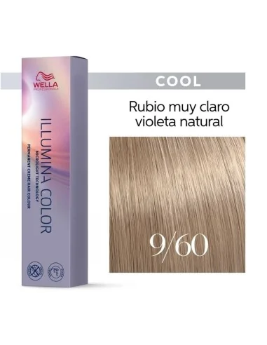Tinte Wella Illumina Color 9/60 Rubio Muy Claro Violeta Natural 60 ml.