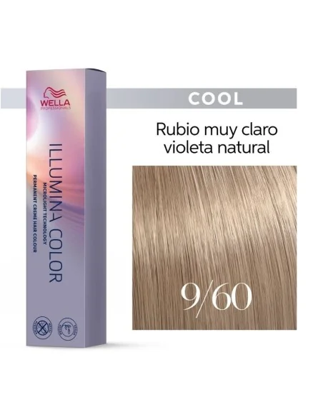 Tinte Wella Illumina Color 9/60 Rubio Muy Claro Violeta Natural 60 ml.