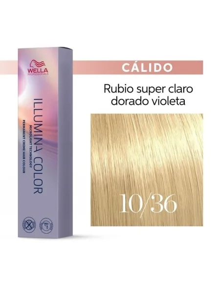 Tinte Wella Illumina Color 10/36 Rubio Super Claro Dorado Violeta 60 ml.
