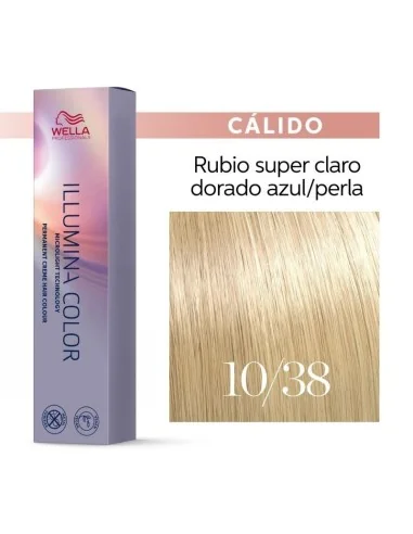 Tinte Wella Illumina Color 10/38 Rubio Super Claro Dorado Perla 60 ml.
