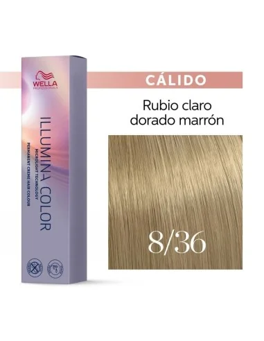 Tinte Wella Illumina Color 8/36 Rubio Claro Dorado Marrón 60 ml.