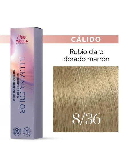 Tinte Wella Illumina Color 8/36 Rubio Claro Dorado Marrón 60 ml.