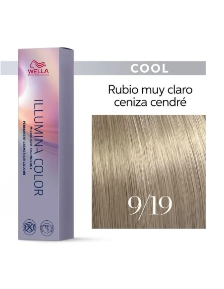 Tinte Wella Illumina Color 9/19 Rubio Muy Claro Ceniza Cendré  60 ml.